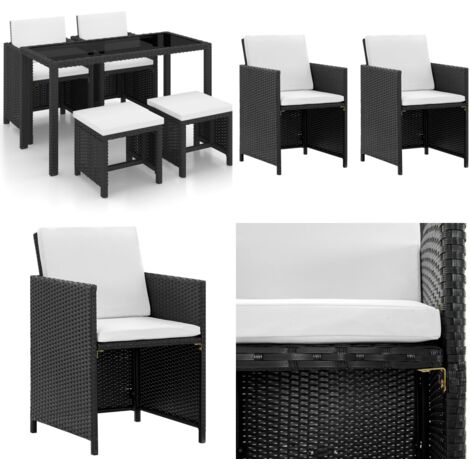 Set da Pranzo da Giardino 5 pz con Cuscini in Polyrattan Nero - Rattan - Cuscini da pranzo