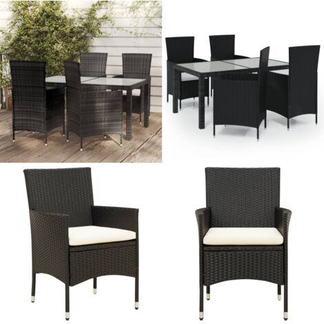 Set da Pranzo da Giardino 5 pz con Cuscini in Polyrattan Nero - Tavolo da pranzo da esterno - Sedie da giardino