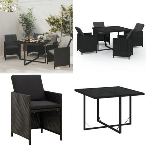 Set da Pranzo da Giardino 5 pz con Cuscini in Polyrattan Nero - Tavolo da pranzo da esterno - Sedie da giardino