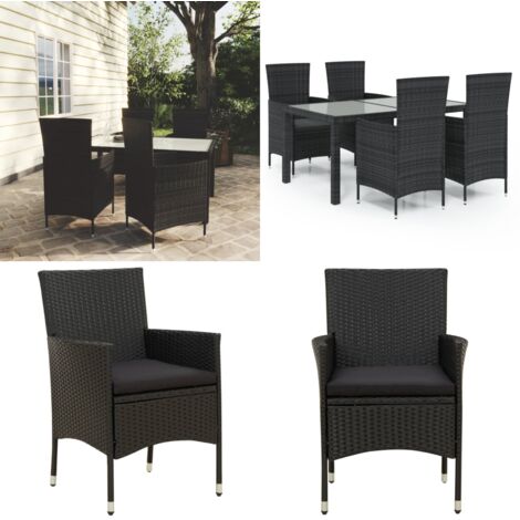 Set da Pranzo da Giardino 5 pz con Cuscini in Polyrattan Nero - Tavolo da pranzo esterno - Sedie da giardino