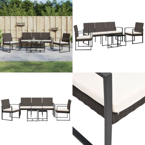Set da Pranzo da Giardino 5 pz con Cuscini in PP Rattan Marrone - Sedie da pranzo - Tavolo da pranzo