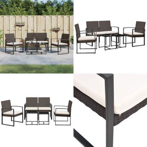 Set da Pranzo da Giardino 5 pz con Cuscini in PP Rattan Marrone - Sedie da pranzo - Tavolo da pranzo esterno