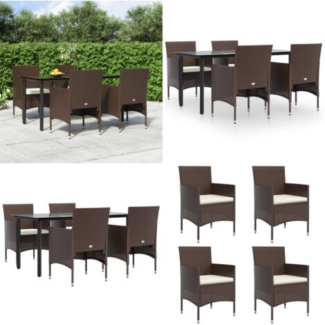 Set da Pranzo da Giardino 5 pz con Cuscini Marrone e Nero - Sedie da esterno - Tavolo da pranzo da giardino