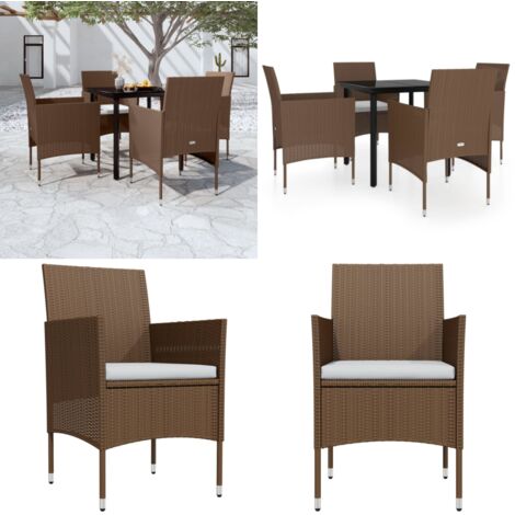 Set da Pranzo da Giardino 5 pz con Cuscini Marrone e Nero - Tavolo da pranzo da esterno - Sedie da giardino