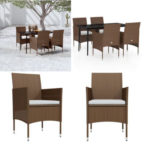 Set da Pranzo da Giardino 5 pz con Cuscini Marrone e Nero - Tavolo da pranzo esterno - Sedie da giardino