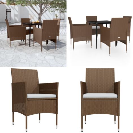 Set da Pranzo da Giardino 5 pz con Cuscini Marrone e Nero - Tavolo da pranzo esterno - Sedie da giardino