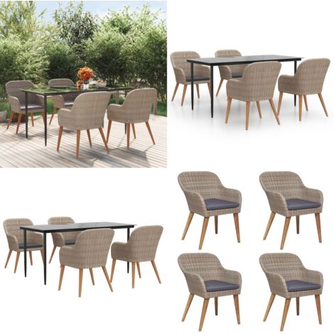 Set da Pranzo da Giardino 5 pz con Cuscini Marrone - Tavolo da pranzo da esterno - Sedie da pranzo da giardino