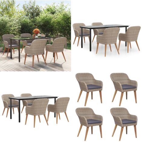Set da Pranzo da Giardino 5 pz con Cuscini Marrone - Tavolo da pranzo da esterno - Sedie da pranzo da giardino