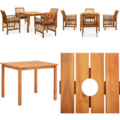 Set da Pranzo da Giardino 5 pz con Cuscini Massello di Acacia - Tavolo da pranzo in legno - Sedie da pranzo da giardino
