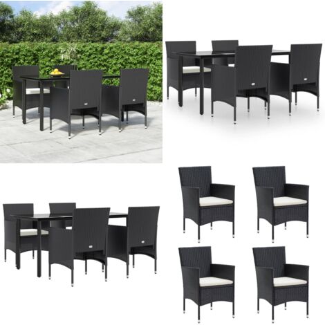 Set da Pranzo da Giardino 5 pz con Cuscini Nero - Sedie da esterno - Tavolo da pranzo da giardino