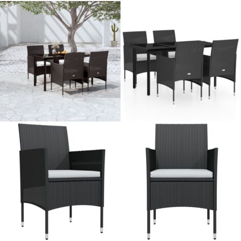 Set da Pranzo da Giardino 5 pz con Cuscini Nero - Tavolo da giardino - Sedie da giardino
