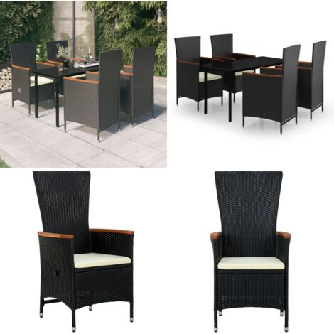 Set da Pranzo da Giardino 5 pz con Cuscini Nero - Tavolo da pranzo da esterno - Sedie da giardino