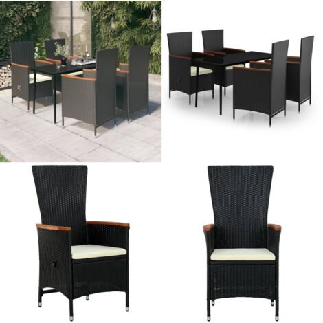 Set da Pranzo da Giardino 5 pz con Cuscini Nero - Tavolo da pranzo da esterno - Sedie da giardino