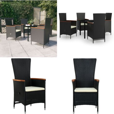 Set da Pranzo da Giardino 5 pz con Cuscini Nero - Tavolo da pranzo da esterno - Sedie da giardino