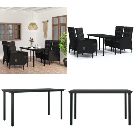 Set da Pranzo da Giardino 5 pz con Cuscini Nero - Tavolo da pranzo da esterno - Sedie da giardino