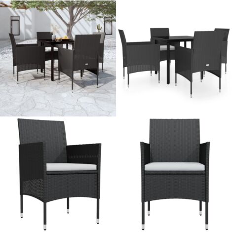 Set da Pranzo da Giardino 5 pz con Cuscini Nero - Tavolo da pranzo da esterno - Sedie da giardino