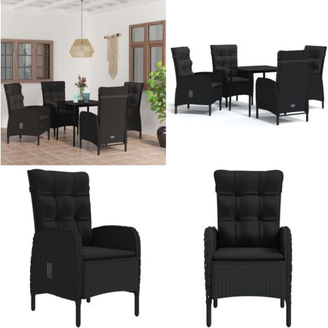 Set da Pranzo da Giardino 5 pz con Cuscini Nero - Tavolo da pranzo da esterno - Sedie da giardino