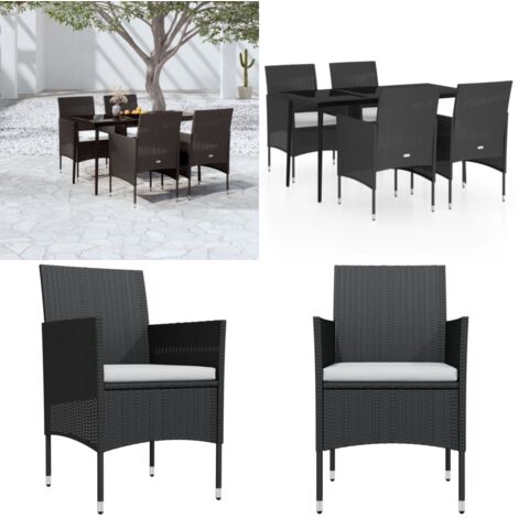 Set da Pranzo da Giardino 5 pz con Cuscini Nero - Tavolo da pranzo da esterno - Sedie da giardino