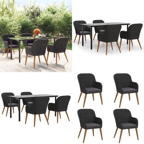 Set da Pranzo da Giardino 5 pz con Cuscini Nero - Tavolo da pranzo da esterno - Sedie da pranzo da giardino