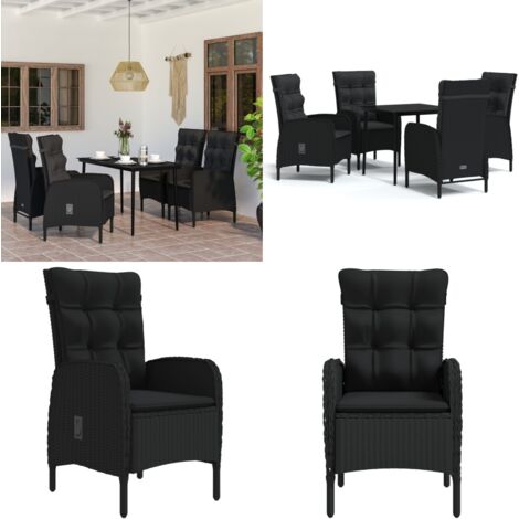 Set da Pranzo da Giardino 5 pz con Cuscini Nero - Tavolo da pranzo esterno - Sedie da giardino