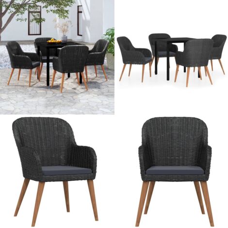 Set da Pranzo da Giardino 5 pz con Cuscini Nero - Tavolo da pranzo esterno - Sedie da giardino