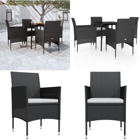 Set da Pranzo da Giardino 5 pz con Cuscini Nero - Tavolo da pranzo esterno - Sedie da giardino
