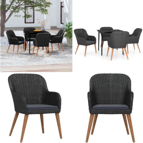 Set da Pranzo da Giardino 5 pz con Cuscini Nero - Tavolo da pranzo esterno - Sedie da giardino