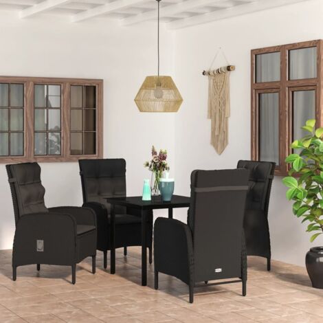 Set da Pranzo da Giardino 5 pz con Cuscini Nero vidaXL