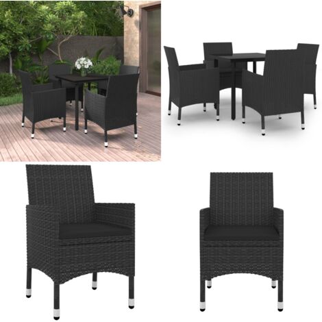 Set da Pranzo da Giardino 5 pz con Cuscini Polyrattan e Vetro - Sedie da giardino - Tavolo da giardino