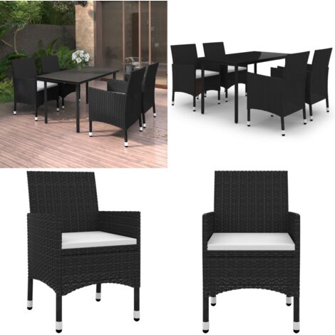 Set da Pranzo da Giardino 5 pz con Cuscini Polyrattan e Vetro - Sedie da giardino - Tavolo da giardino