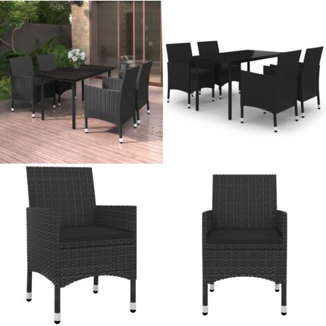 Set da Pranzo da Giardino 5 pz con Cuscini Polyrattan e Vetro - Sedie da giardino - Tavolo da giardino