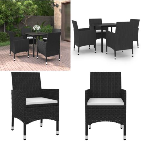 Set da Pranzo da Giardino 5 pz con Cuscini Polyrattan e Vetro - Sedie da giardino - Tavolo in vetro