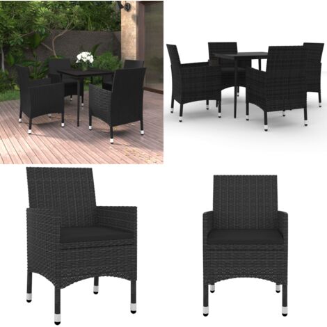 Set da Pranzo da Giardino 5 pz con Cuscini Polyrattan e Vetro - Tavolo da pranzo da esterno - Sedie da pranzo da esterno