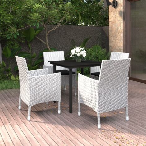 Set da Pranzo da Giardino 5 pz con Cuscini Polyrattan e Vetro vidaXL