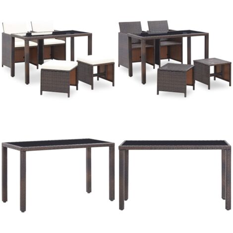 Set da Pranzo da Giardino 5 pz con Cuscini Polyrattan Marrone - Rattan - Cuscini