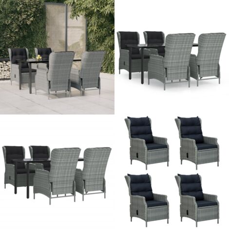 Set da Pranzo da Giardino 5 pz Grigio Chiaro in Polyrattan - Tavolo da pranzo esterno - Sedie da pranzo esterno