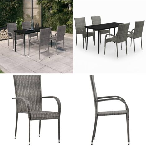 Set da Pranzo da Giardino 5 pz Grigio e Nero - Tavolo da pranzo da esterno - Sedie da giardino