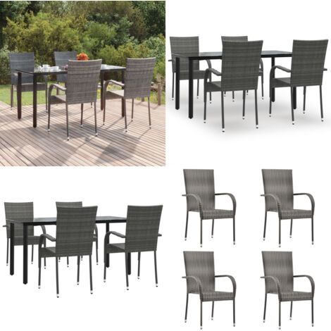 Set da Pranzo da Giardino 5 pz Grigio in Polyrattan - Tavolo da pranzo da esterno - Sedie da giardino