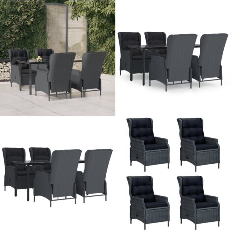 Set da Pranzo da Giardino 5 pz Grigio Scuro in Polyrattan - Tavolo da pranzo esterno - Sedie da pranzo esterno