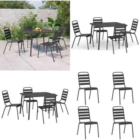 Set da Pranzo da Giardino 5 pz in Acciaio Antracite - Tavolo da pranzo da esterno - Sedie da giardino