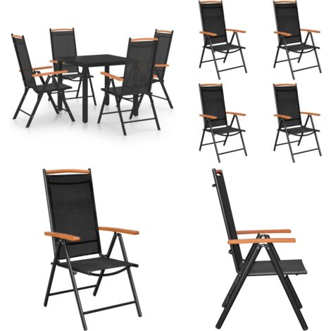 Set da Pranzo da Giardino 5 pz in Alluminio Nero - Sedie da giardino - Tavolo da giardino