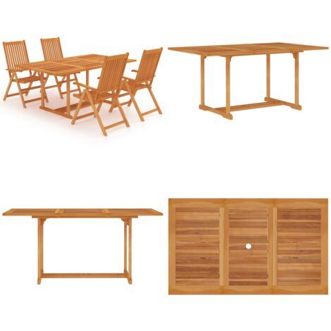 Set da Pranzo da Giardino 5 pz in Legno Massello di Teak - Tavolo in teak - Sedie in teak