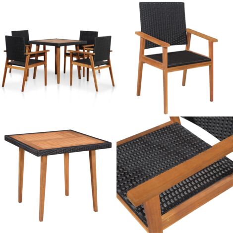 Set da Pranzo da Giardino 5 pz in Polyrattan Nero e Marrone - Sedie da giardino - Tavolo da pranzo da giardino