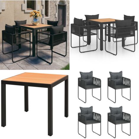 Set da Pranzo da Giardino 5 pz in Rattan PVC Nero e Marrone - Tavolo da giardino - Sedie da giardino
