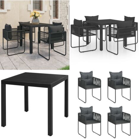 Set da Pranzo da Giardino 5 pz in Rattan PVC Nero - Tavolo da giardino - Sedie da giardino