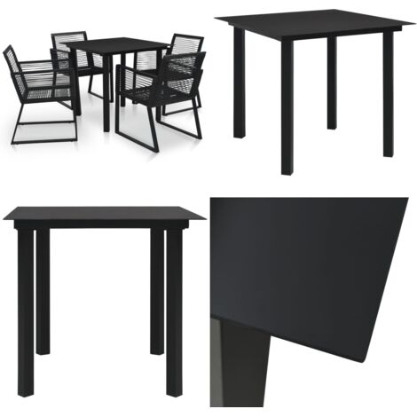 Set da Pranzo da Giardino 5 pz in Rattan PVC Nero - Tavolo da pranzo da esterno - Sedie da giardino