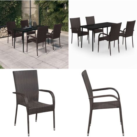 Set da Pranzo da Giardino 5 pz Marrone e Nero - Tavolo da pranzo da esterno - Sedie da giardino