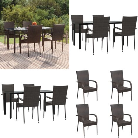 Set da Pranzo da Giardino 5 pz Marrone in Polyrattan - Tavolo da pranzo da esterno - Sedie da giardino