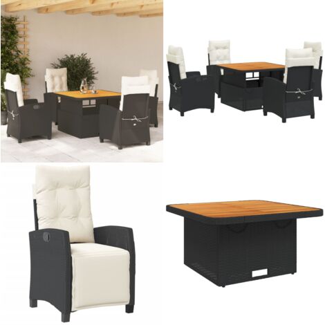 Set da Pranzo da Giardino 5 pz Nero con Cuscini in Polyrattan - Sedie da giardino reclinabili - Tavolino da giardino sollevabile