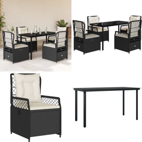 Set da Pranzo da Giardino 5 pz Nero con Cuscini in Polyrattan - Sedie da giardino reclinabili - Tavolo da giardino